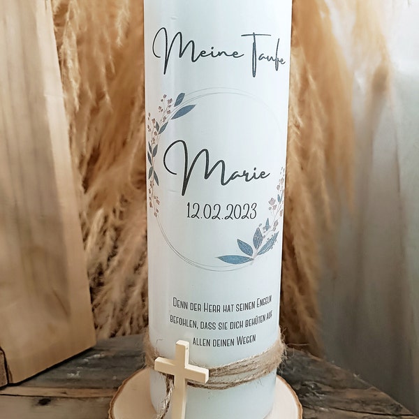 Baptism candle with flower wreath my baptism, baptism candle with wreath and name baptism saying, baptism candle godfather gift guest candle