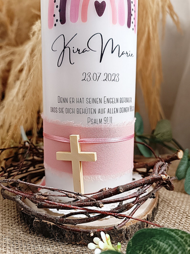 Baptismal candle with rainbow my baptism, baptismal candle rainbow with name and baptismal motto, baptismal candle godparent gift guest candle image 6