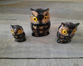 ヴィンテージ彫刻フクロウの置物3体セット - Etsy 日本