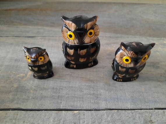 ヴィンテージ彫刻フクロウの置物3体セット - Etsy 日本