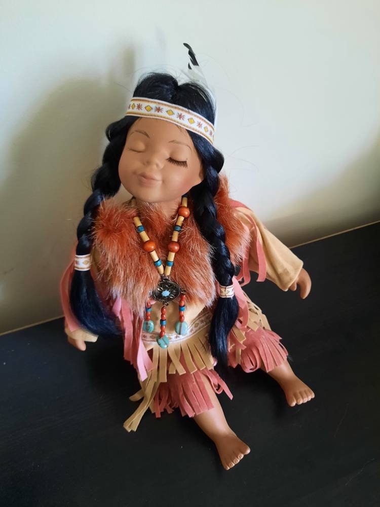 Vintage Golden Keepsakes Heirloom Dolls Native American Porcelain Doll