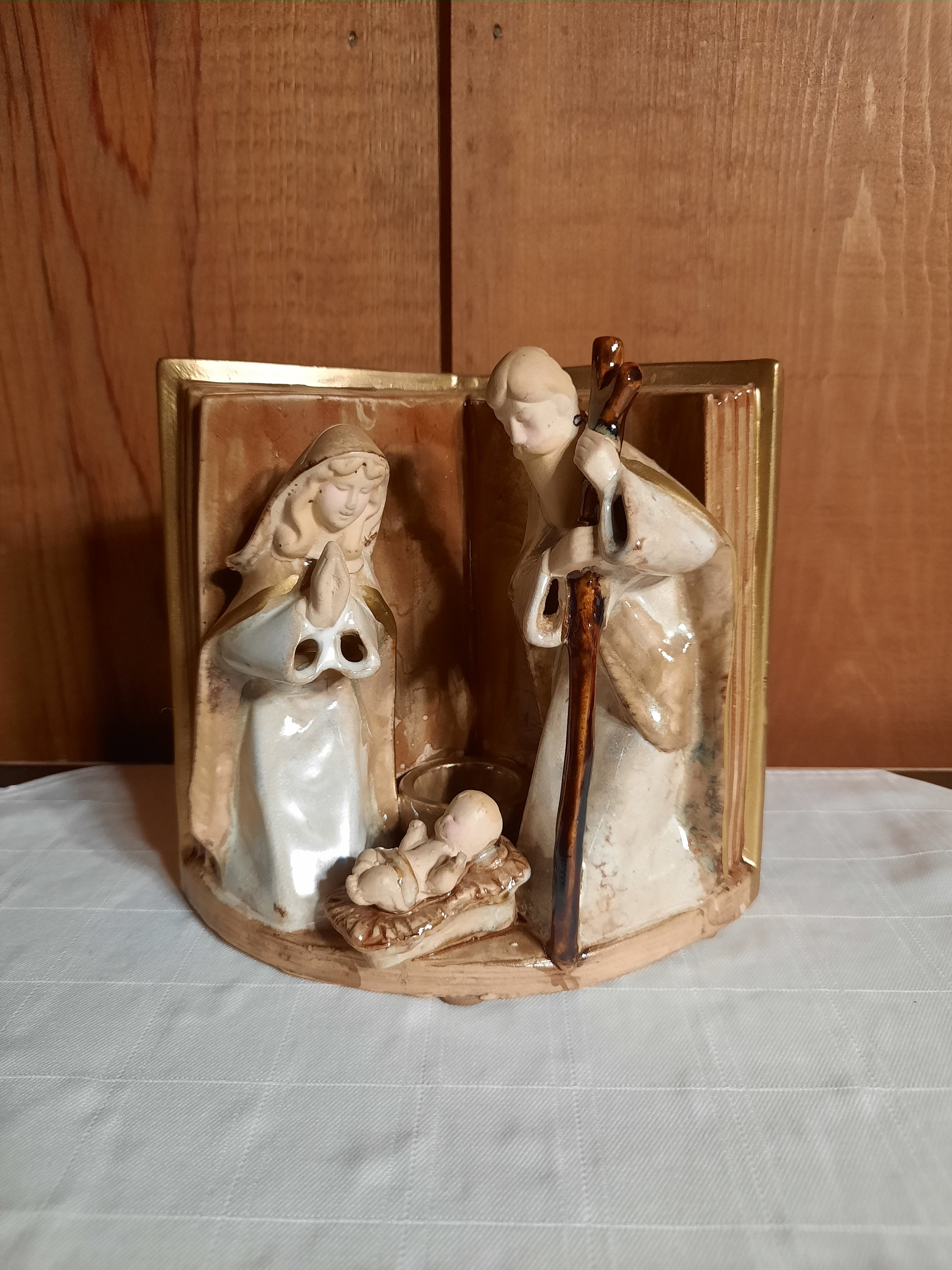 Crèche De Noël Avec Bougeoir - Figurines Marie, Joseph, Jésus Sur âne - Polyresine 26x17 Cm - Déco Chrétienne - 7