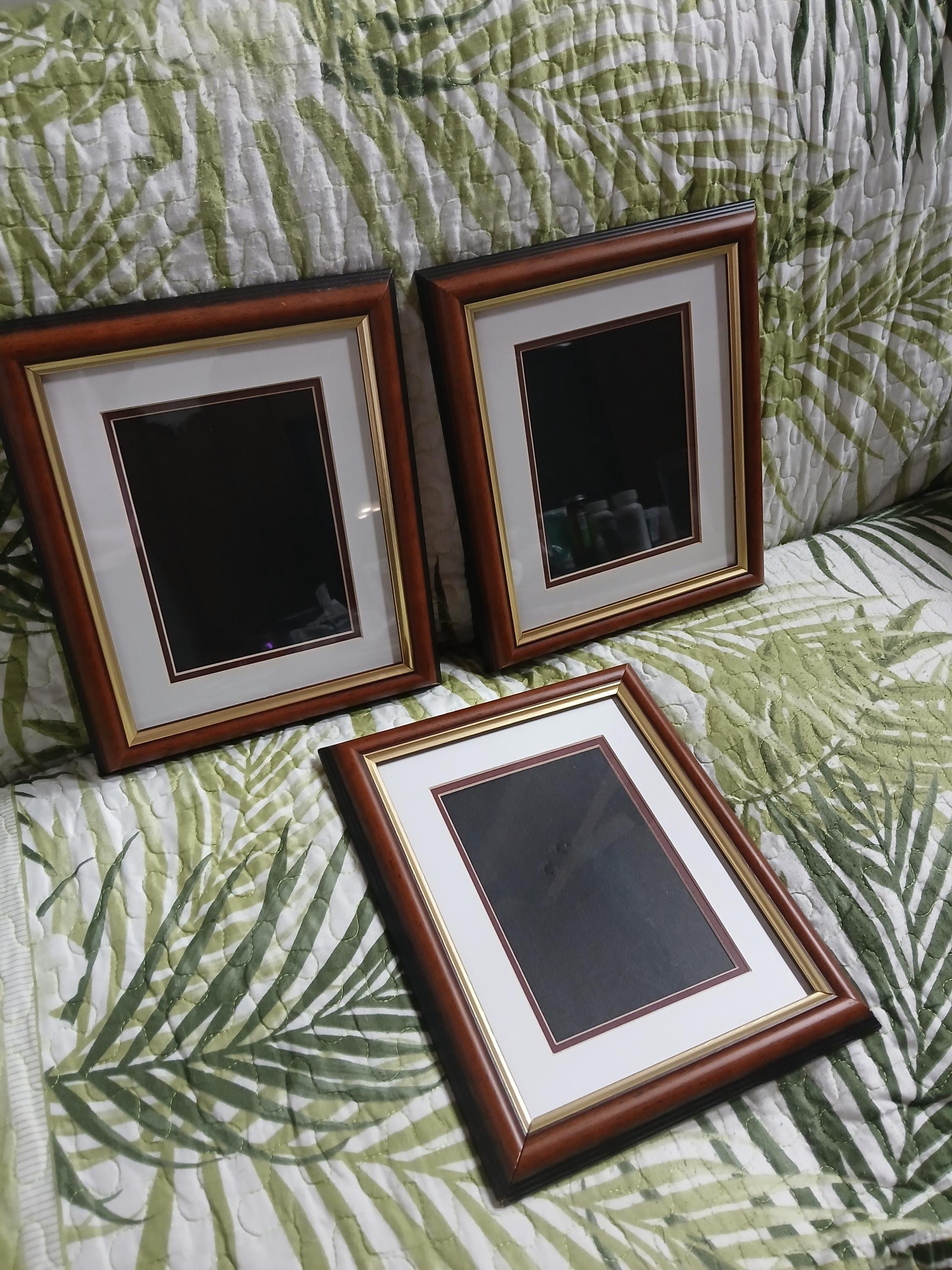 Lot of 3 Vintage Mixed Dark Brown Wood Picture Frames Easel Back