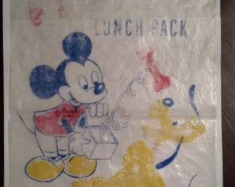 RARE Vintage Walt Disney Mickey Mouse and Pluto Plastic Lunch Pack Bag