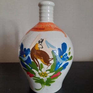 A. Riemerschmid Blackberry Liqueur Ceramic Decanter with Shot Glass - Handpainted Germany