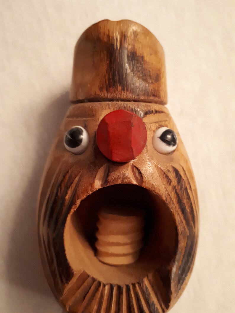 Vintage Carved Wood Nutcracker Big Mouth Whimsical Head Screw Etsy