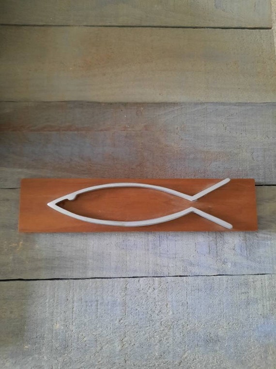 Vintage Christian Fish Metal and Wood Wall Hanging Etsy