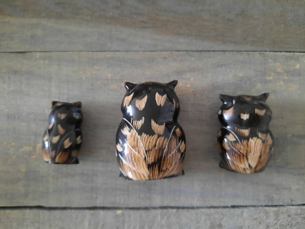 ヴィンテージ彫刻フクロウの置物3体セット - Etsy 日本
