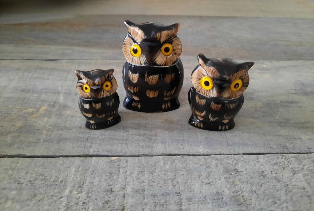ヴィンテージ彫刻フクロウの置物3体セット - Etsy 日本