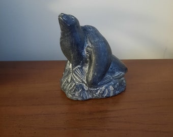 Vintage The Wolf Sculptures Pair of Seals Sculpture Canadian Indigenous Arts Inuit