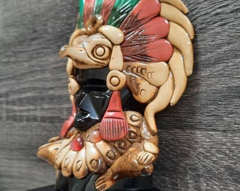 メキシコのアステカ、マヤのオニキス/黒曜石の戦士のチーフの置物