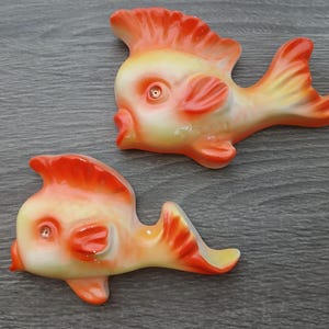 2 Vintage Anthropomorphic Chalkware Koi Fish Wall Plaques Kitsch Bathroom Art