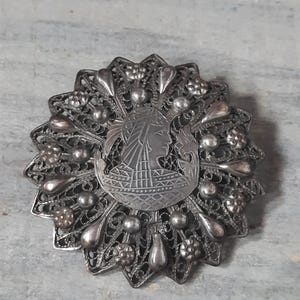 Vintage Sterling Silver Egyptian Filigree Brooch Pin Signed