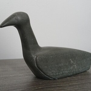 Vintage Inuit Carved Soapstone Artic Bird Loon Sculpture Signed Indigenous Art