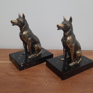 1930s Art Deco French Bookends With Figural Doberman Dogs by Jamar