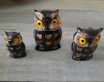 ヴィンテージ彫刻フクロウの置物3体セット - Etsy 日本