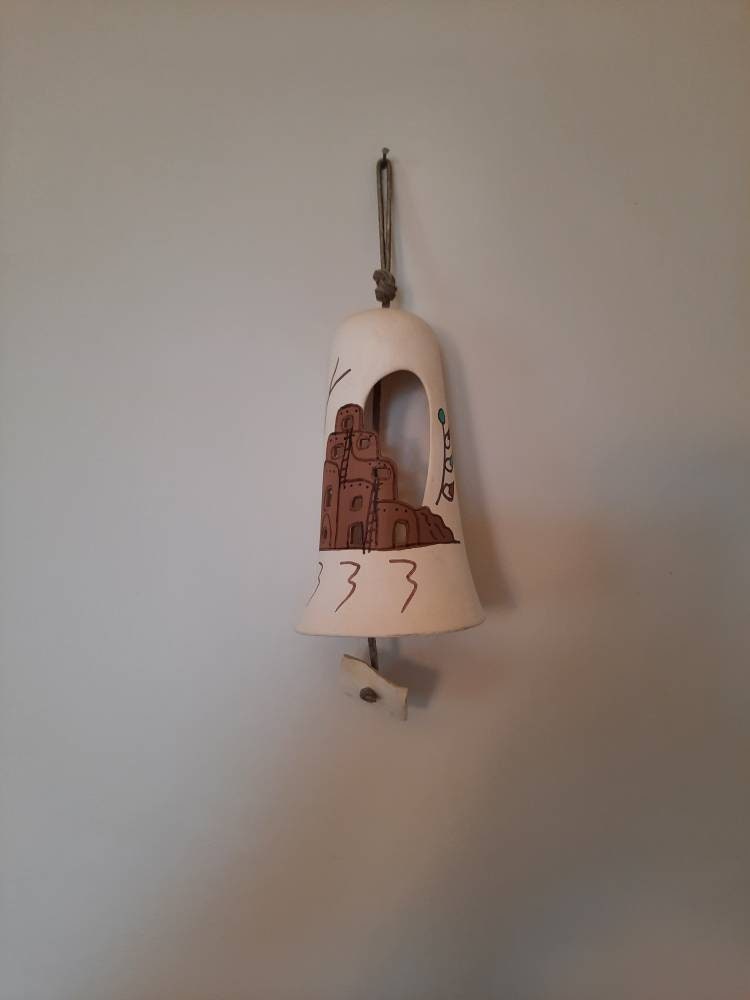 Vintage Hand Painted Native American Style Pottery Bell
