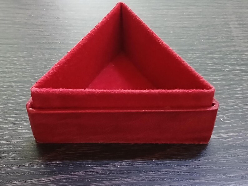 Triangular Jewelry Box Vintage Red Leather Celestial Sun Triangle Shaped Trinket Box Jewelry ...