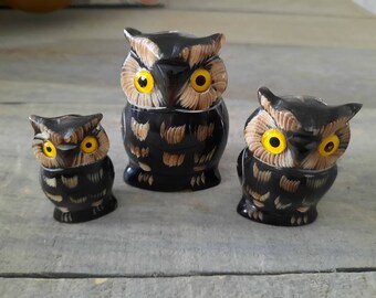 ヴィンテージ彫刻フクロウの置物3体セット - Etsy 日本