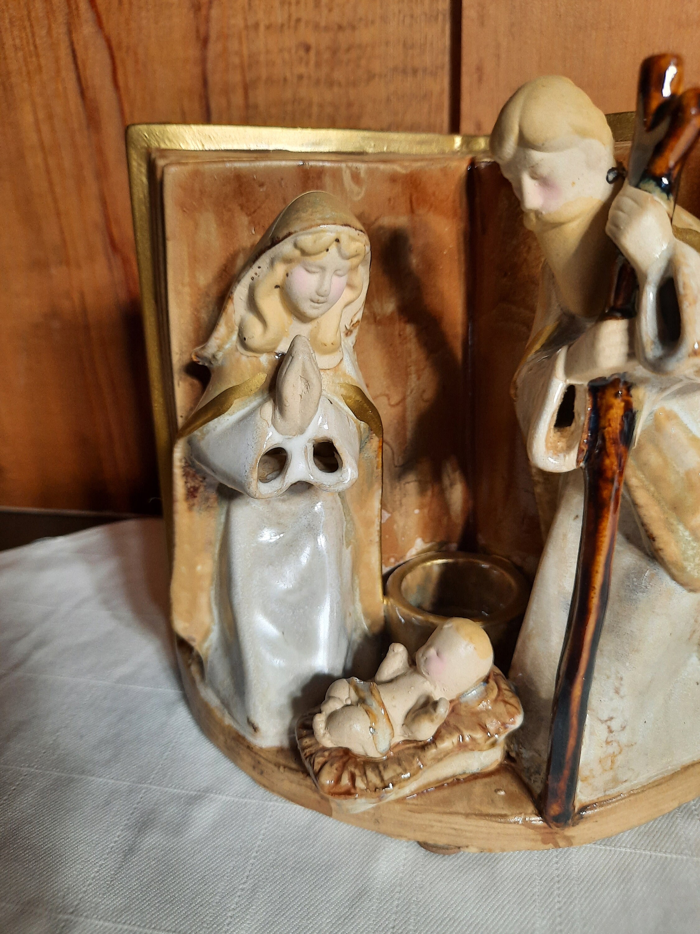 Crèche De Noël Avec Bougeoir - Figurines Marie, Joseph, Jésus Sur âne - Polyresine 26x17 Cm - Déco Chrétienne - 13