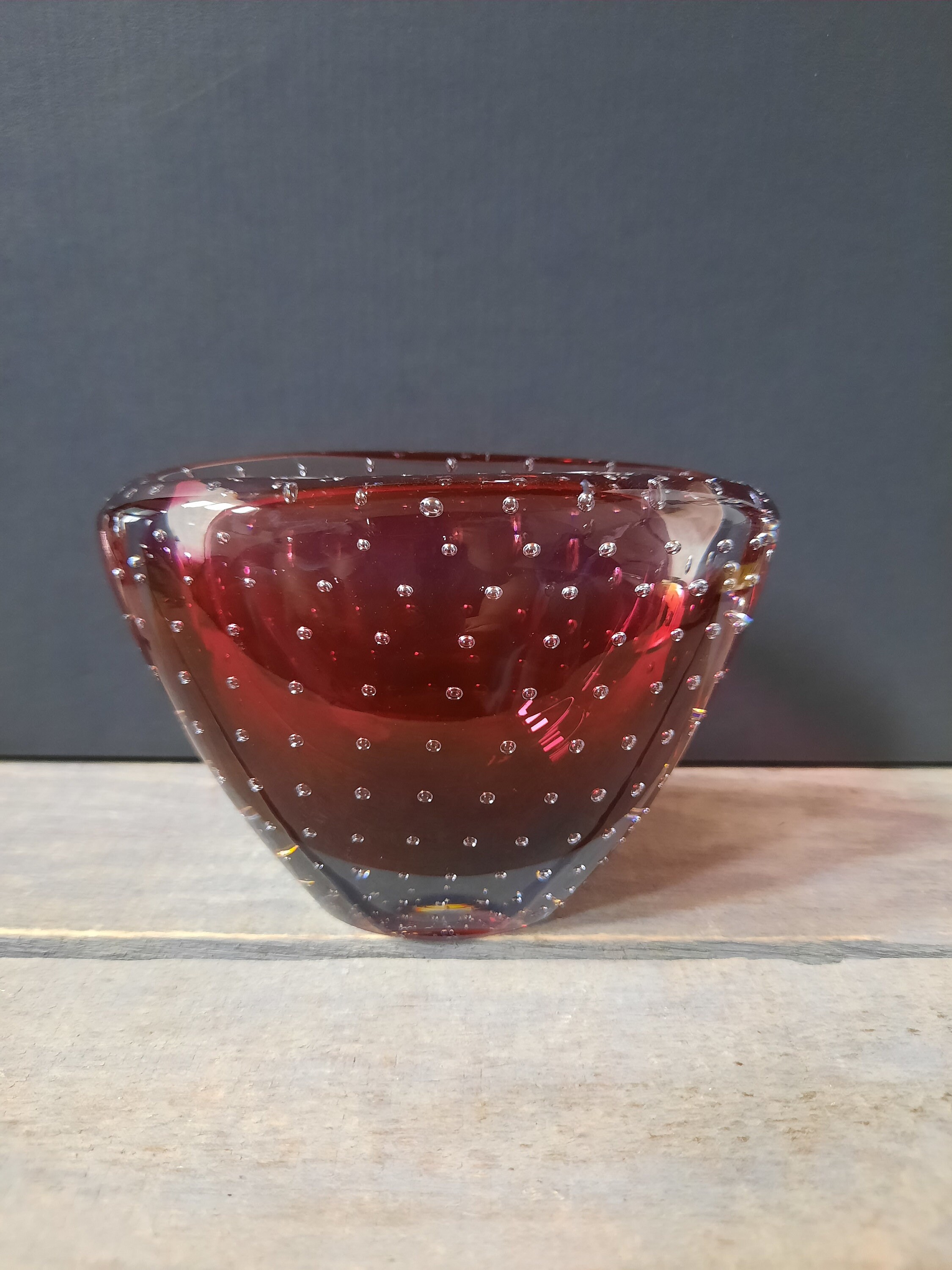 Vintage 60s Vicke Lindstrand for Kosta Boda Bubble Encased Red