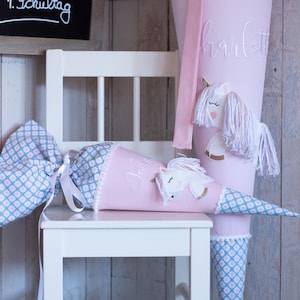 Sac fratrie bio "Bébé Licorne" rose/bleu clair à motifs
