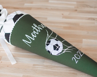 Personalized school cone/candy cone "Football Fan" for boys with name in green