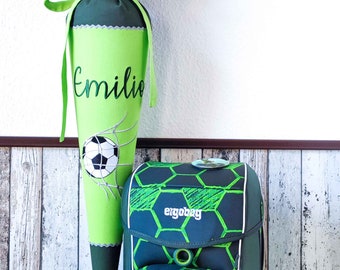 School cone sugar cone "Football" with name in green tones