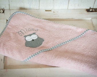 Serviette à capuchon organique « Hibou câlin » à Zephyr, serviette de bain jointes, serviette à capuchon, cadeau pour bébé douche