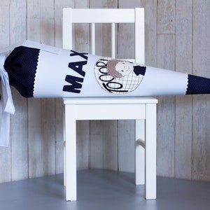Cartable bio sac à sucre "footballeur" avec nom dans les tons bleus