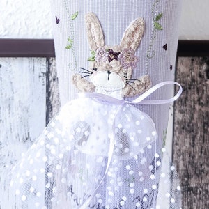 Cône d'école bio / cornet de sucre "Bunny Princess on Swing" aspect lin lilas