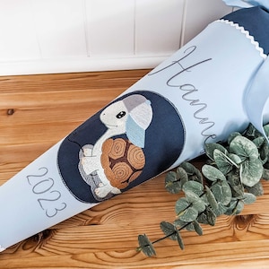 Cône d'école biologique / cornet de sucre « Skater Turtle » pour la rentrée scolaire avec un nom