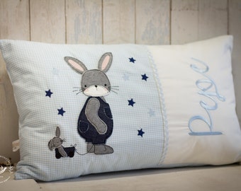 Magical organic children's pillow "Rabbit boy with name" 50 x 30 cm