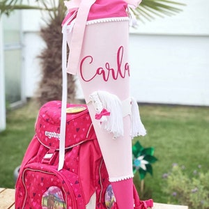 Cône scolaire / cornet à sucre "Licorne Blanche" rose/rose