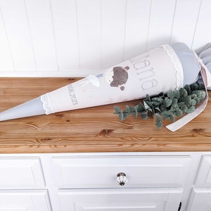 Cornet d'école biologique / cornet de sucre « Ballerine Rose » pour la rentrée scolaire avec un nom