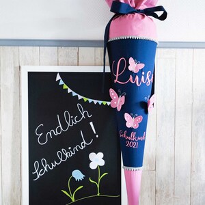 Cartable bio sac à sucre "Papillon" baie bleu foncé