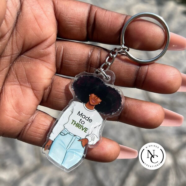 Porte-clés Trendy Melanin Black Girl | Fait pour prospérer | Dans ma voie et florissant | Cadeaux pour les femmes noires | Cadeaux de mélanine |