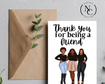 Thank You for Being a Friend Greeting Card | Afro Greeting Card | Ethnic Greeting Cards | Friendship Greetings | Cards for Black Women