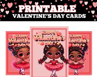 Printable African American Kids Cards | Valentine's Day Cards | Black Ballerina Valentine's Day Card | Printable Cards | Valentine's Day