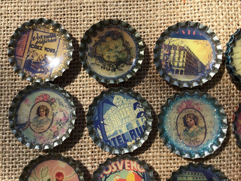 Lot of Vintage Style Finished Bottle Caps with Paper Inserts Etsy