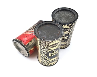 Boîtes de café vintage, canettes en métal patiné fabriqués en URSS, Ensemble de 3