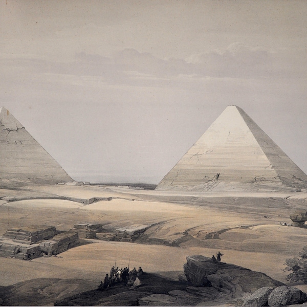 1848 Original David Roberts Lithograph Print of the Pyramids at Giza
