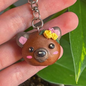 Flower Bear Bag Charm | Polymer Clay Keychain | Hand Sculpted and Painted Polymer Clay