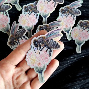 Honeybee Watercolor Holographic Vinyl Sticker 3"