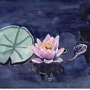Lotus - aquarelle originale 4 x 6&quot;
