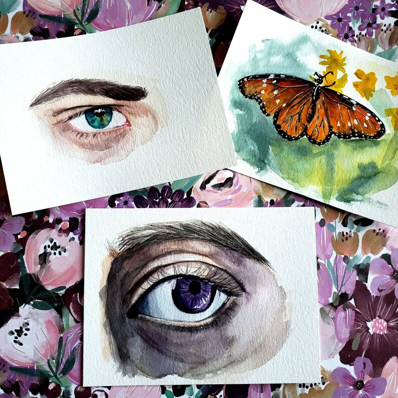 Green Eye Study Original Watercolor Painting 4.5 x 6
