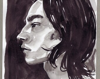 Original Ink Portrait Painting 6 x 9"