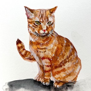 Orange Cat 01 Original Watercolor Painting 6x9&quot;