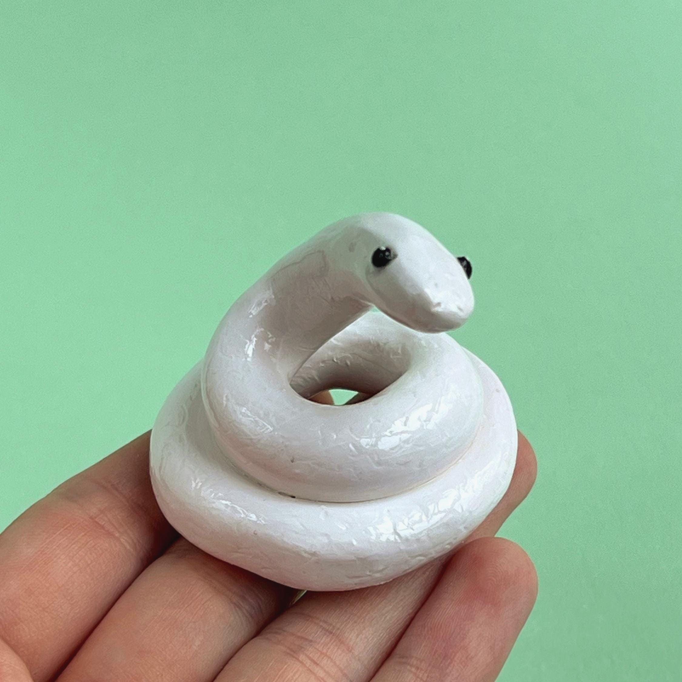 White Snake Figurine | Hand Sculpted and Painted Polymer Clay