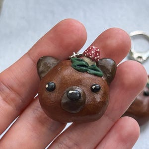 Mushroom Bear Bag Charm | Polymer Clay Keychain | Hand Sculpted and Painted Polymer Clay